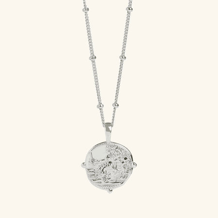 Aphrodite Coin Necklace in Silver With Bead Chain